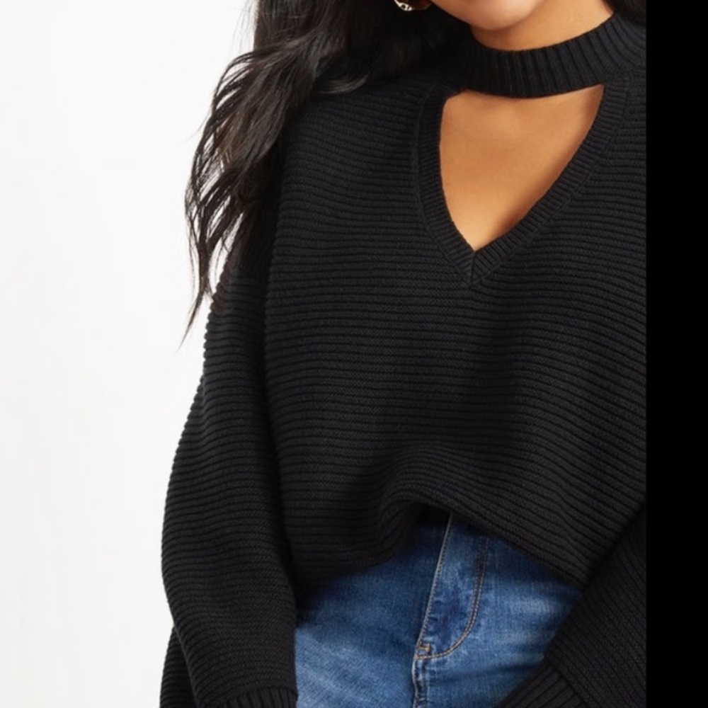 Eloquii Keyhole Front Ribbed Sweater Black Size 14/16